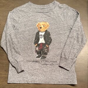 Ralph Lauren Kids' Grey Polo Bear Graphic Long-Sleeve Tee 4/4T